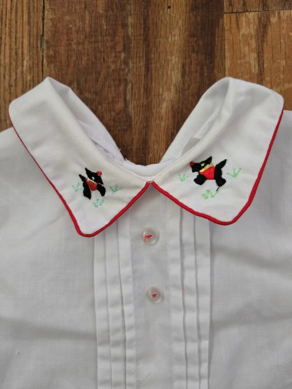 Vintage Baby 2Pc Set Red Velvet Romper Scotty Dog Embroidered Shirt 12-18M